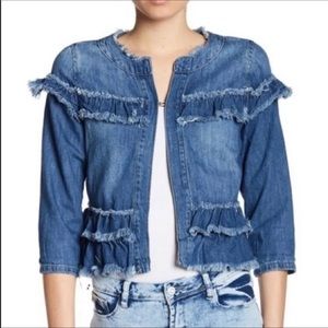 Kensie Jeans Ruffled Jean Jacket NWT